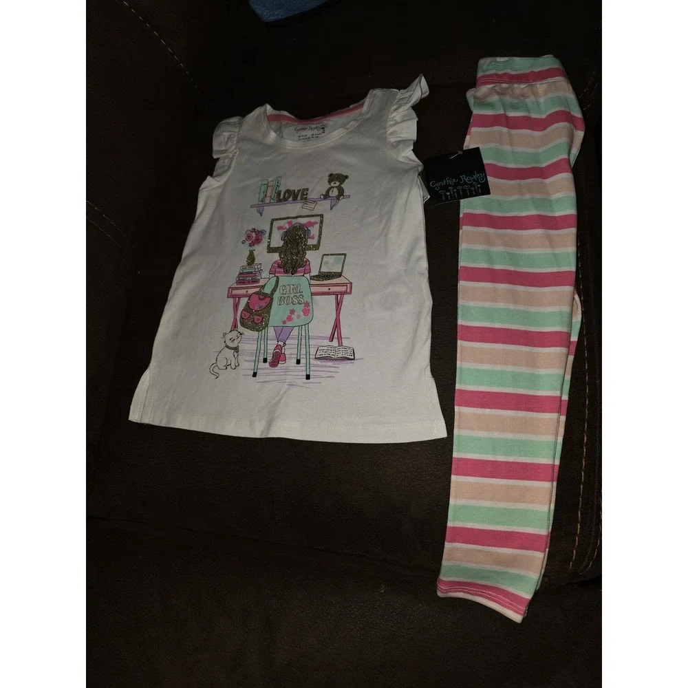 Cynthia‎ rowley girl boss top and striped leggings side 4 nwt